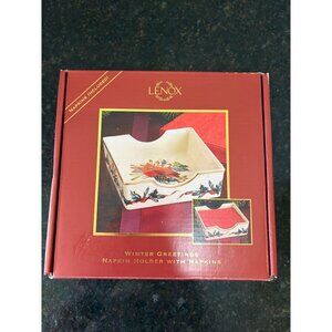 Lenox Winter Greetings Porcelain Napkin Holder with Napkins, NIB